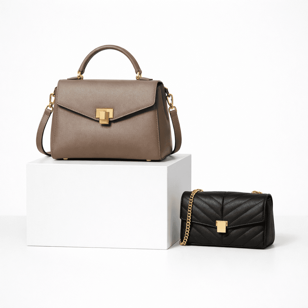 Taupe and Black Handbag Set