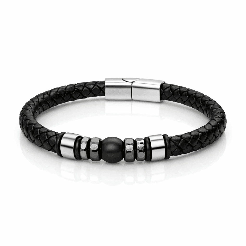 Black Leather Bead Bracelet