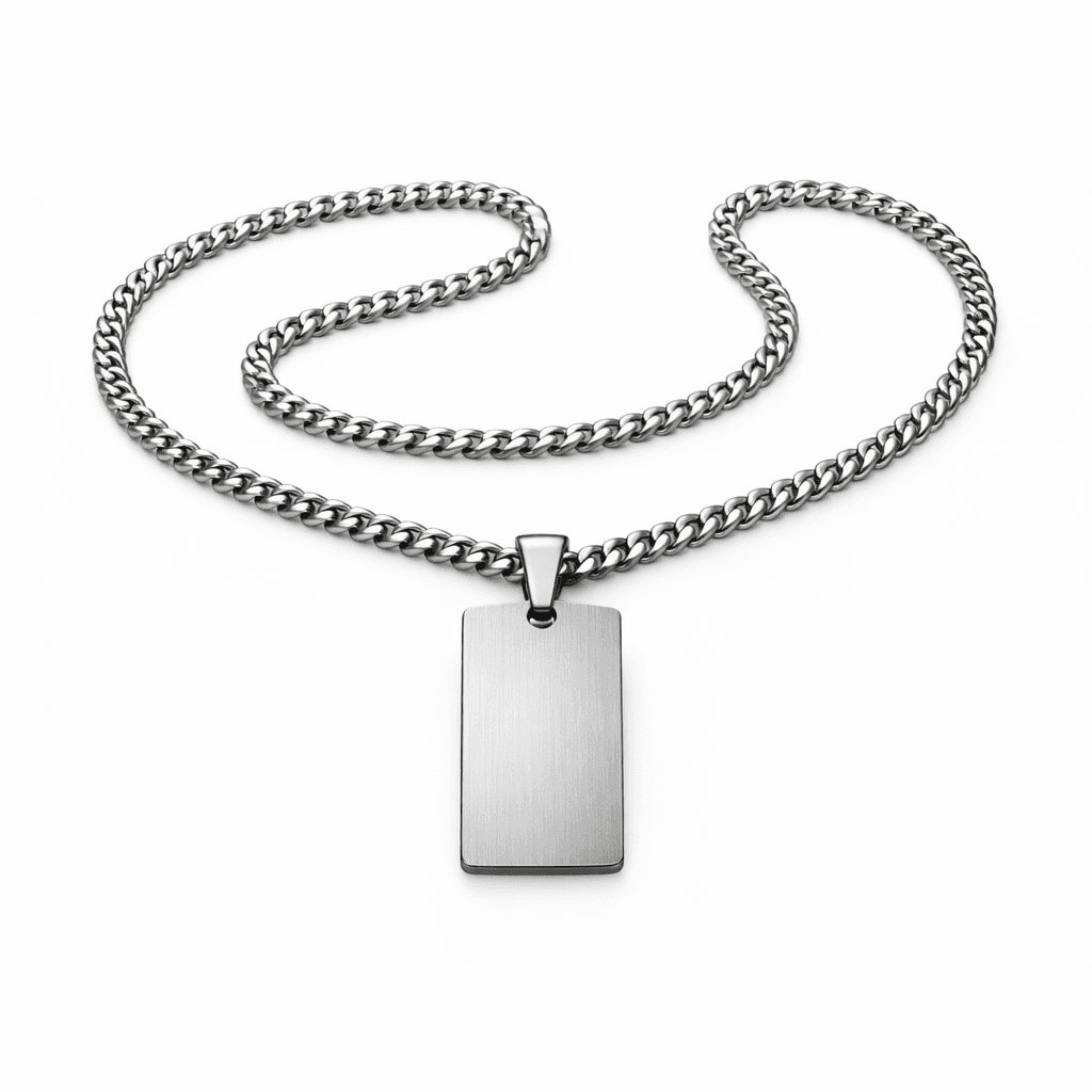 Silver Dog Tag Pendant Necklace