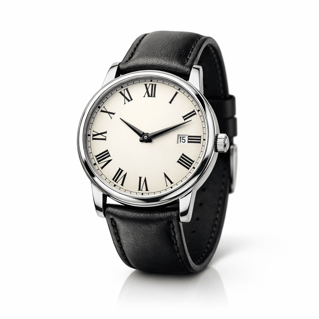 Black Leather Strap Watch