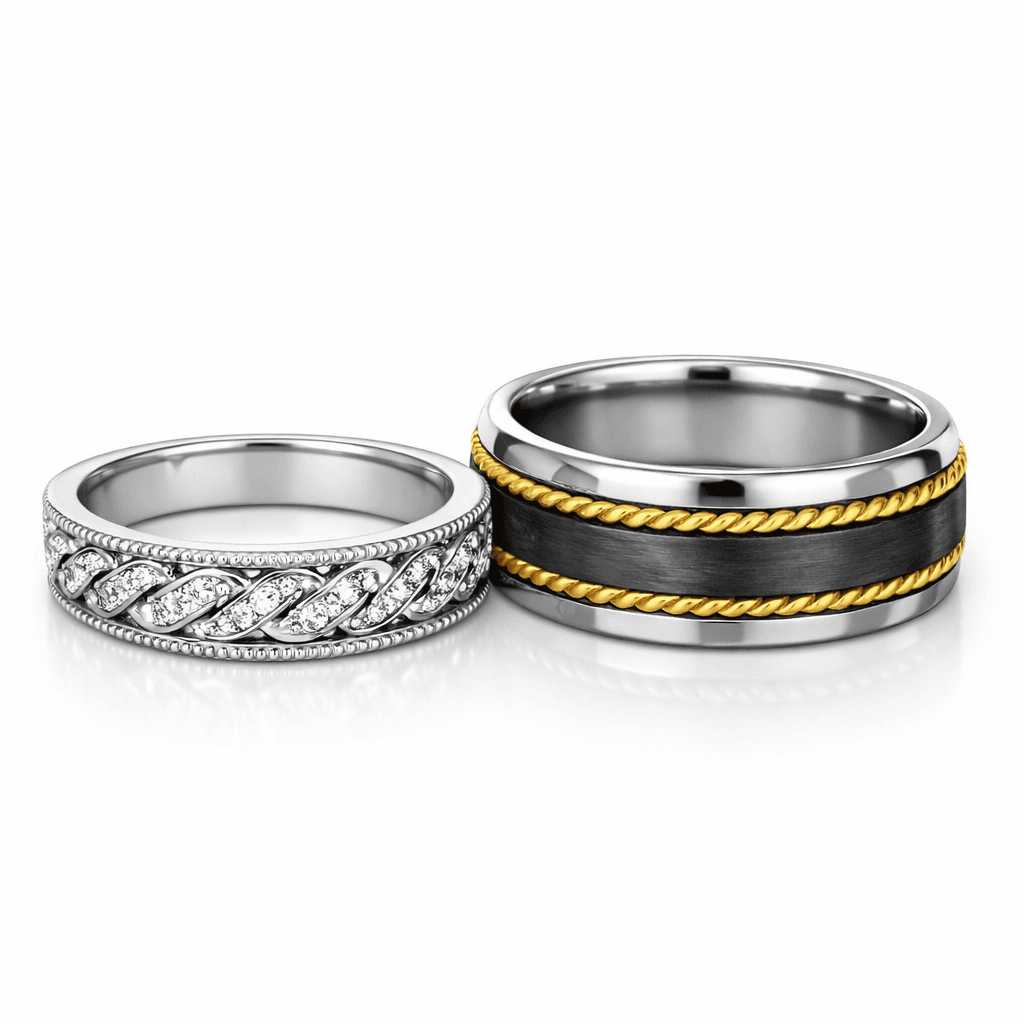 Two-Tone Wedding Band Set